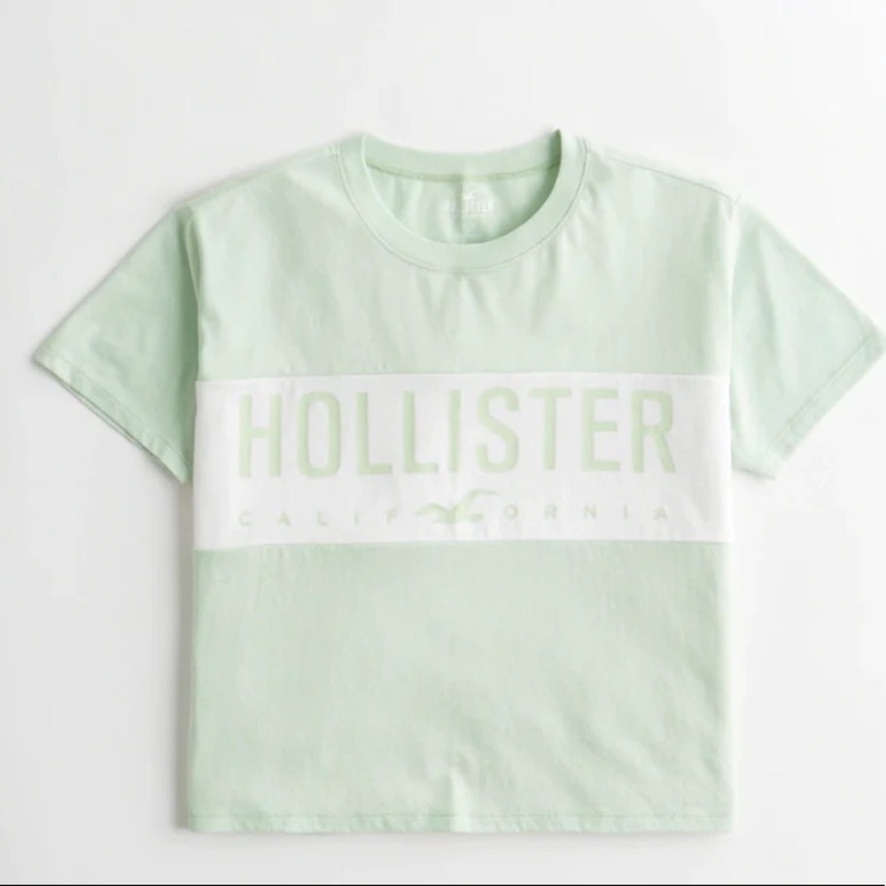 Hollister Print Logo Graphic Tee Womens XS Light Green